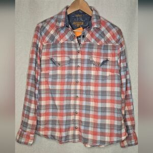 JACHS Girlfriend Pink and Blue Grey Plaid Shirt